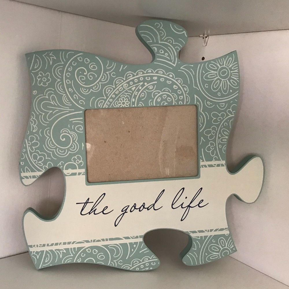 Teal and White Puzzle Piece Picture Frame